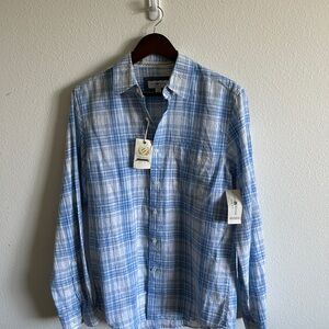 ‘Club Room’ Light Blue and White Plaid Button-Down Shirt